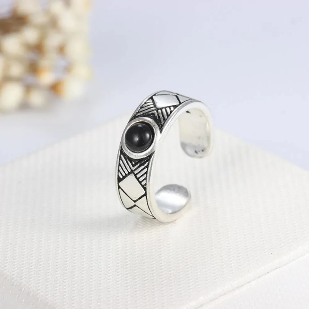 Новое модное богемное кольцо из стерлингового серебра 925 пробы, черные кольца для женщин, подарок для девочек, винтажное большое обручальное кольцо anillos Anelli