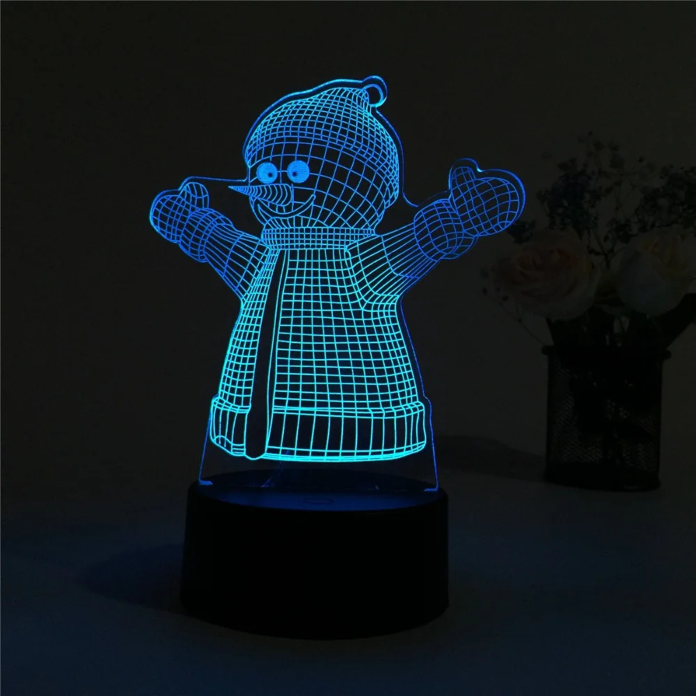 

Christmas Snowman Shape 3D Lamp LED Night Light 7 Colors Changing Desk Table Lamp Halloween Present Gift Decor