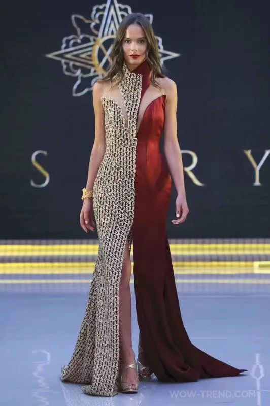 

High Quality Sexy Women Turtleneck Patchwork Open Fork Rayon Bandage Elegant Homecoming Elegant Party Dress