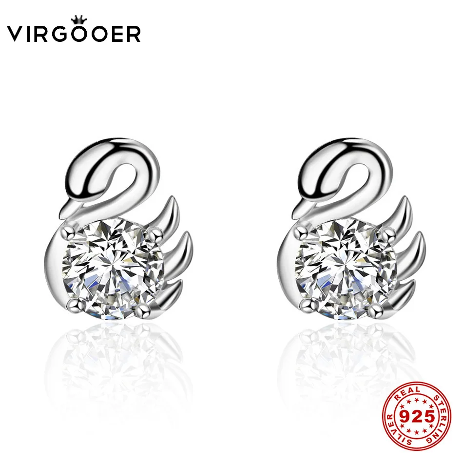 5 925 Sterling Silver Stud Earrings  Women Fashion Cute Tiny Clear Cubic Zirconia Silver Fine Jewelry Gift For Girls Kids Lady