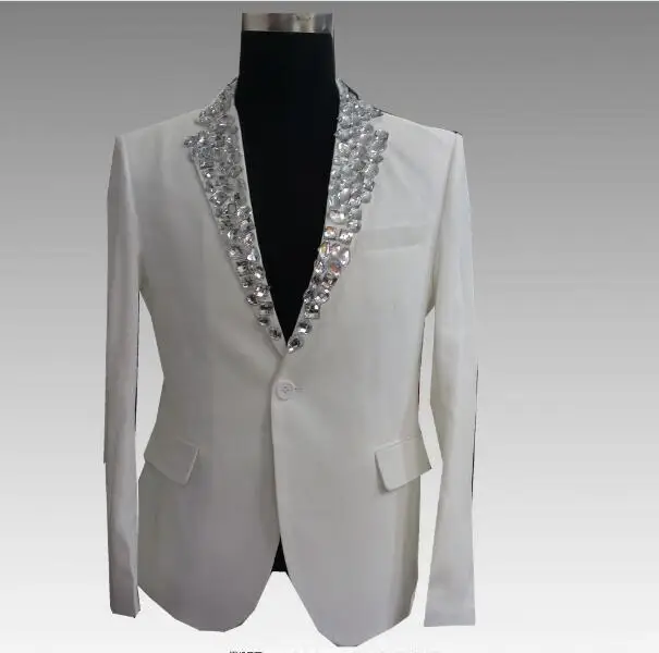 2 Colors Big Rhinestones Slim Men Suit Jacket Male Singer