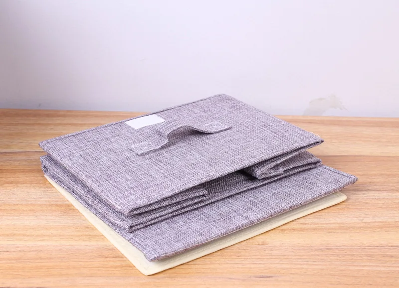 Cotton linen Fabric Folding CD Storage Boxes Foldable Bins Toys Organizer With Lids And Handles Storage Basket Laundry Basket