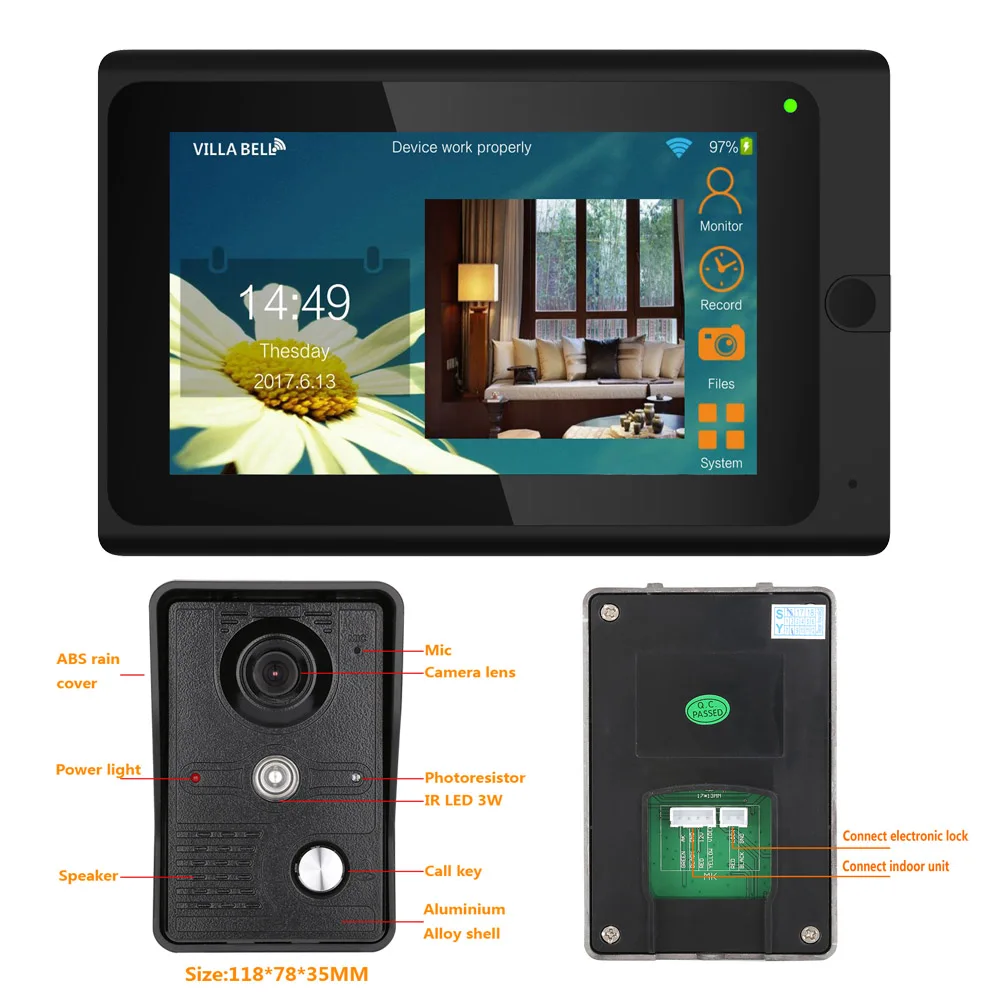 2 X Камера 7 "проводной/Беспроводной Wi-Fi видео-телефон двери Дверные звонки домофон Системы, поддержка Remote App разблокировки, Запись, снимок