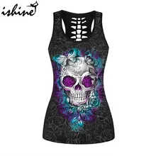 Рубашка для йоги 3D цифровые топы на бретелях фиолетовая Роза череп дизайн для женщин тонкий без рукавов принт панк футболки для вечеринок жилет Лето