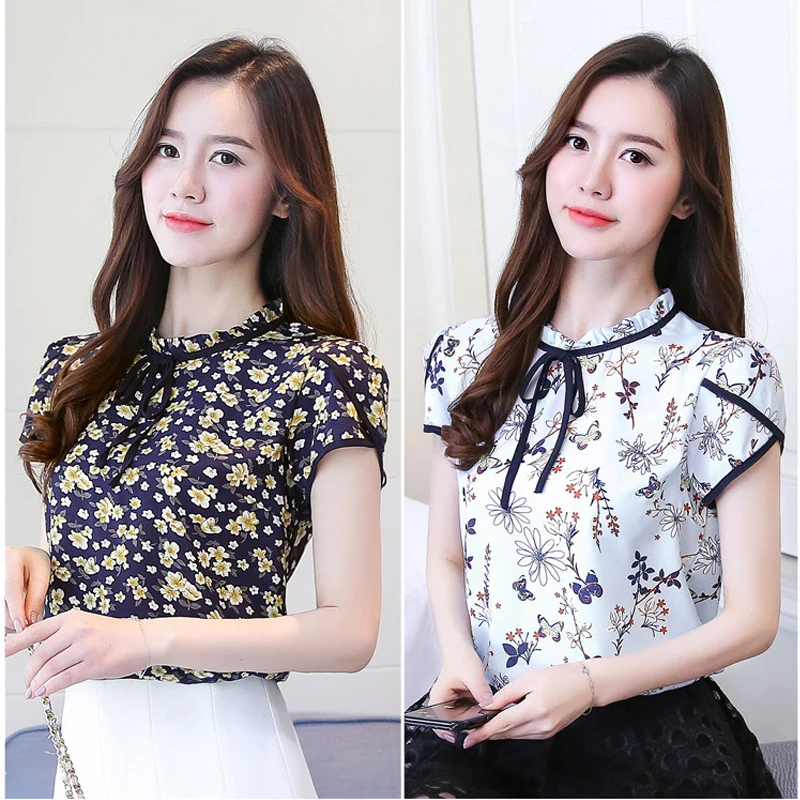 

Fashion Women Tops And Blouses Flower lady Clothes Short Sleeve Chiffon Blusas Blouse Women Mujer De Moda 2019 Blusas Femininas