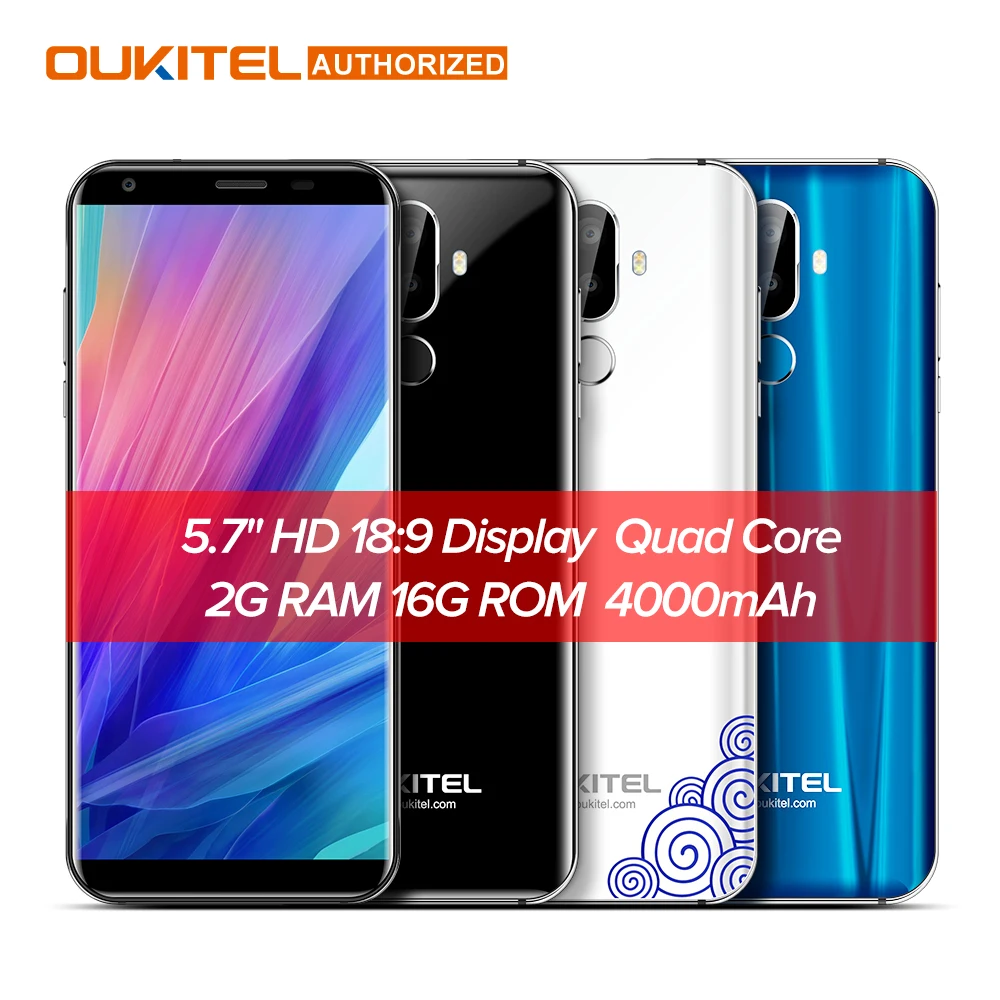 Oukitel K5 4G 5.7 inch 18:9 Display MTK6737T Mobile Phone Android 7.0 2G 16G Quad Core 4000mAh 3 Cameras Fingerprint Smartphone