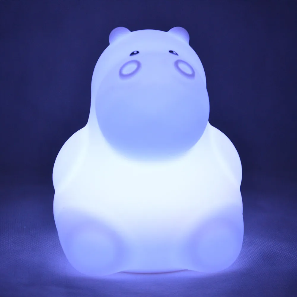 Hippo LED Night Light Touch Sensor Remote Control 9 Colors Dimmable Timer USB Cartoon Silicone Lamp for Children Kids Baby Gift