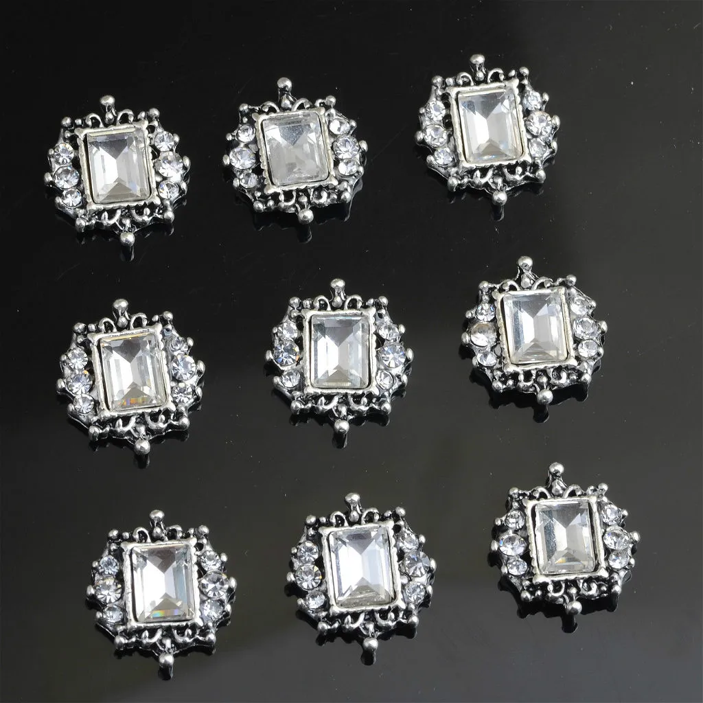 10pcs Square Crystal Rhinestone Flatback Buttons Embellishment Wedding Craft
