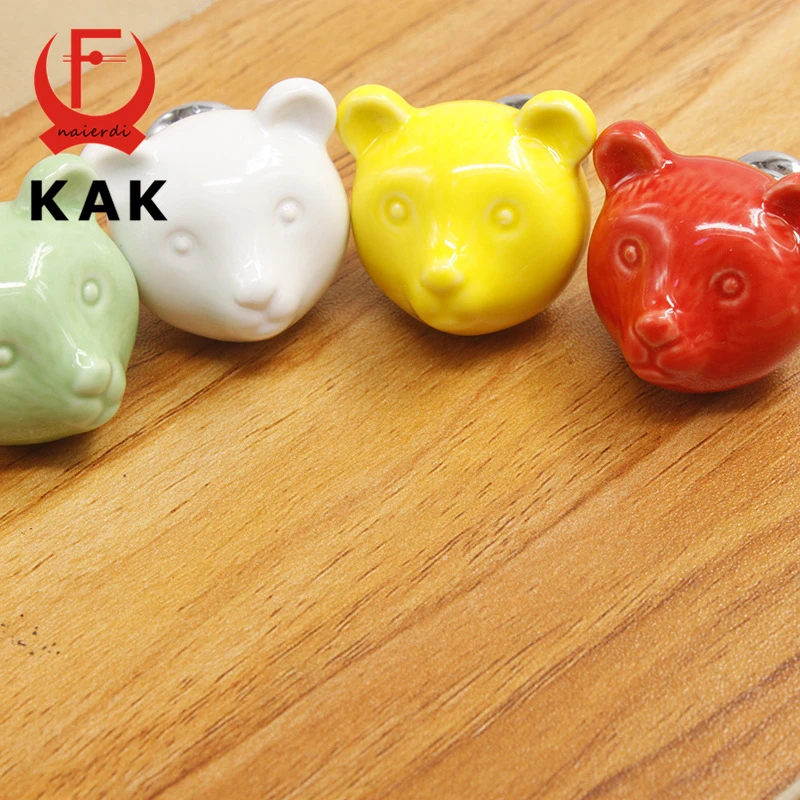 Ceramic Bear Drawer Knobs 3D Cartoon Cabinet Cupboard Handles Furniture Handles Kitchen Door Handles