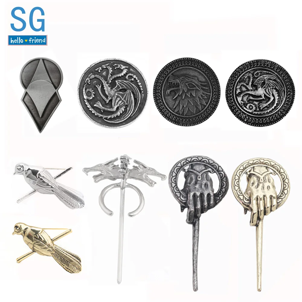 SG Game of thrones Dragon Wolf Bird Badge Brooches Pins A Song of Ice And Fire Hand of the King Lapel Pin Men Coat Jewelry Gift SG Game of thrones Dragon Wolf Bird Badge Brooches Pins A Song of Ice And Fire Hand of the King Lapel Pin Men Coat Jewelry Gift