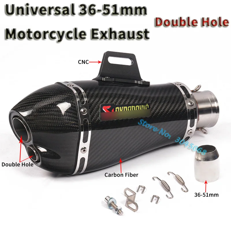 Motocicleta Akrapovic tubo de Escape DB asesino TRK502 CBR500R Z800 R25 R6 modificado Uiversal Moto carbono silenciador 2 agujeros