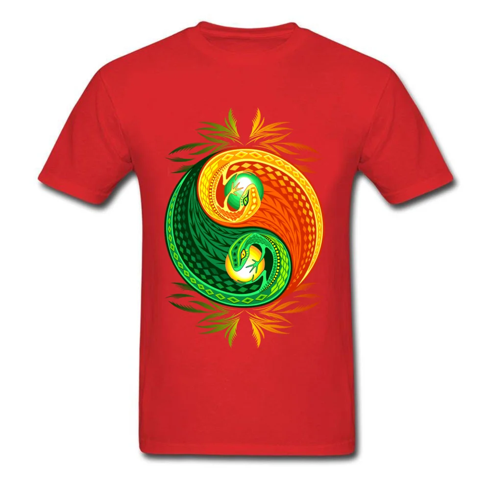 Company Leisure Printed T-shirts O Neck Cotton Fabric Male Tops Shirts Short Sleeve Father Day Printed Sweatshirts YinYang Gecko Lizard Opposite Colors Sign red