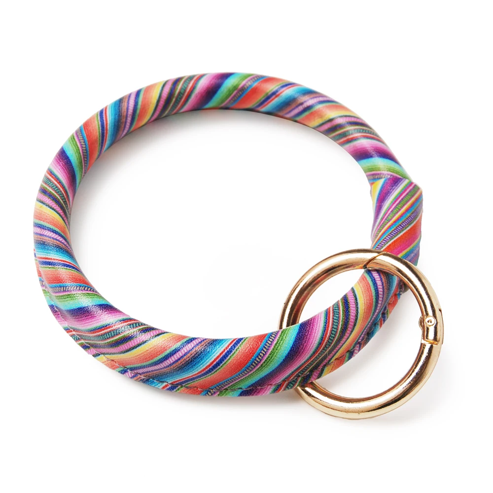 

New Southern Fashion Women Bracelets 13 Colors PU Wrap Printed Key Chain Ring Wristlet Gift for Women Ladies (Pack of 2)