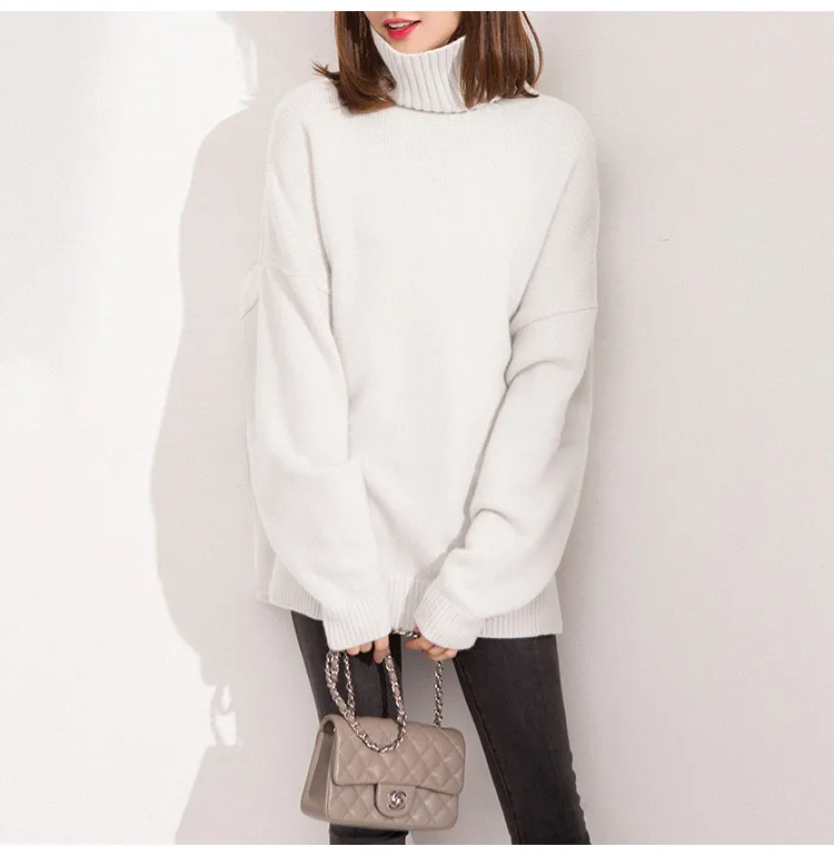 Кашемировая смесь шерсти толстый вязаный женский модный Повседневный пуловер свитер с высоким воротником с заниженным плечом S-XL