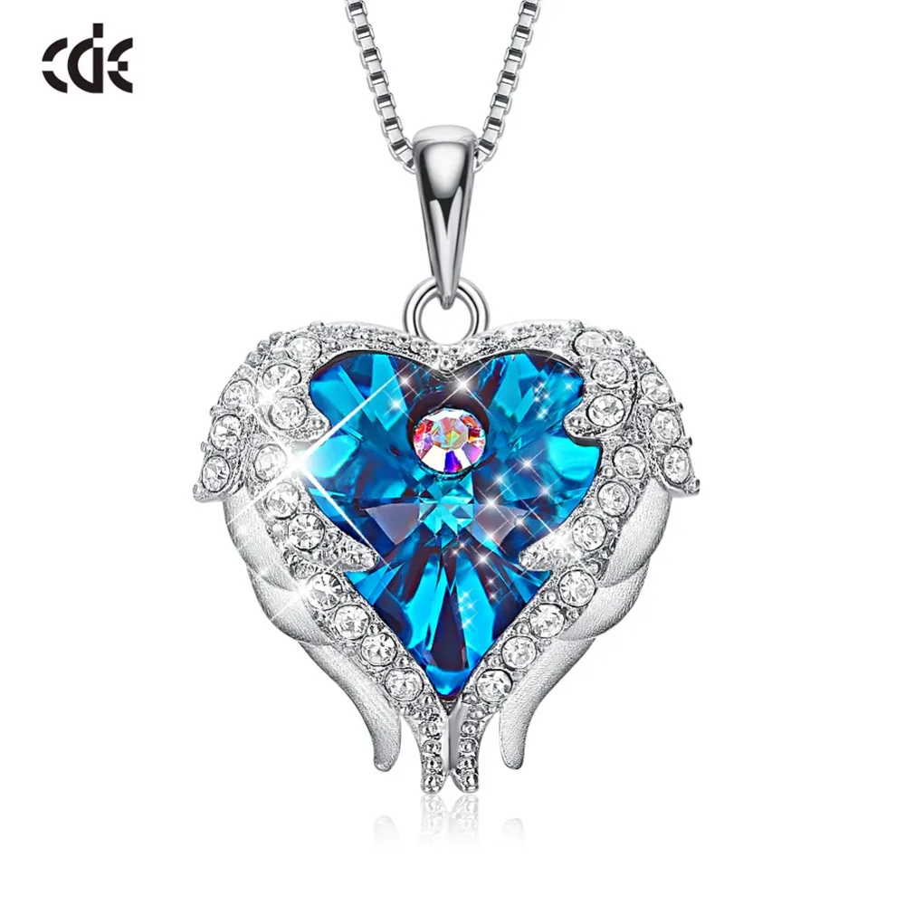 

CDE 925 Sterling Silver Necklace Embellished with Crystals Pendants Necklace Angel Wings Necklaces Heart Jewelry