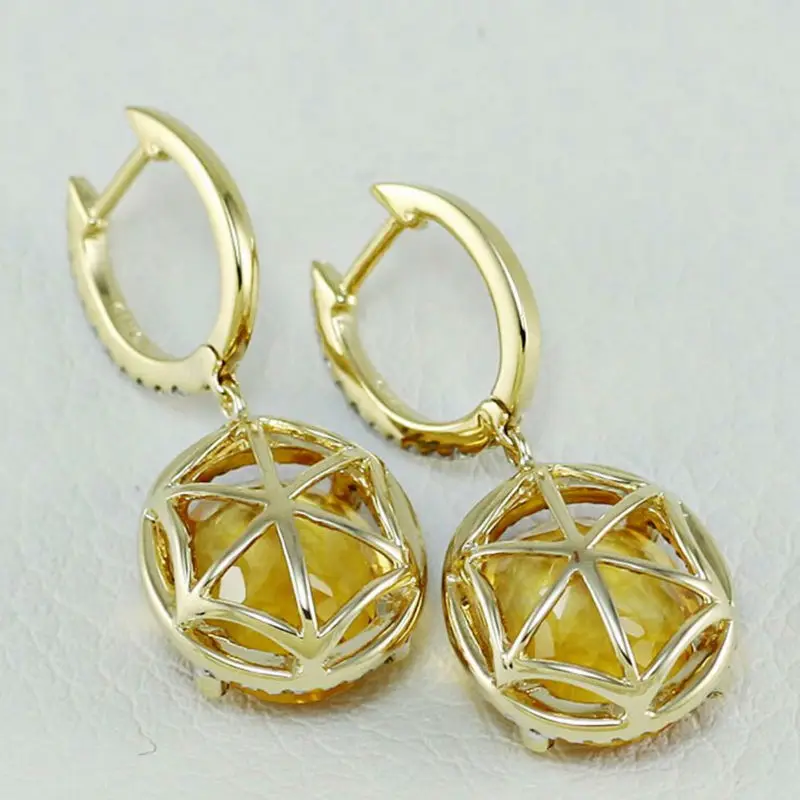 Красивые цитриновые Серьги овальные 12x10 мм твердые 14Kt желтое золото алмаз драгоценный камень ювелирные изделия для женщин E0003