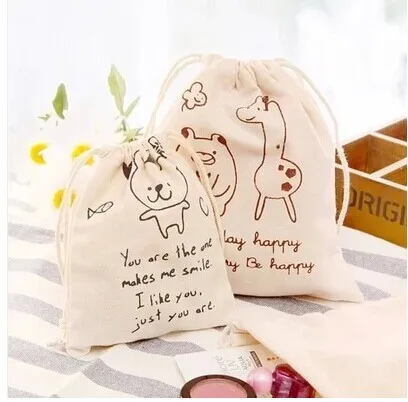 Original handmade zakka cotton cloth drawstring gift pouch Drawstring Bear deer | Дом и сад