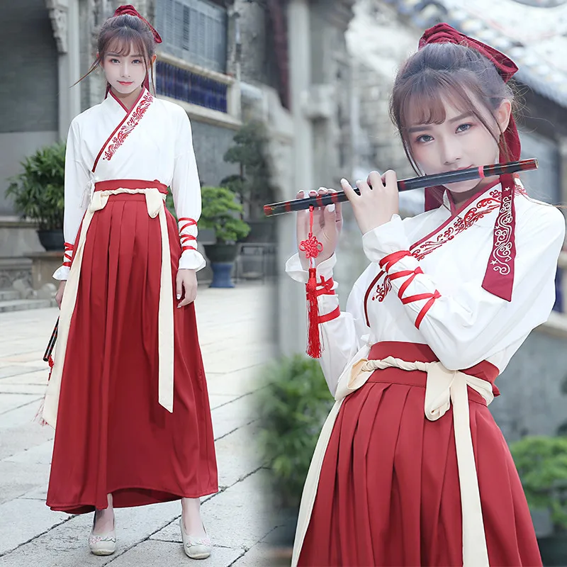 

Hanfu female Chinese style ancient costume Han element fairy air elegant ancient daily martial arts wind two pieces / set