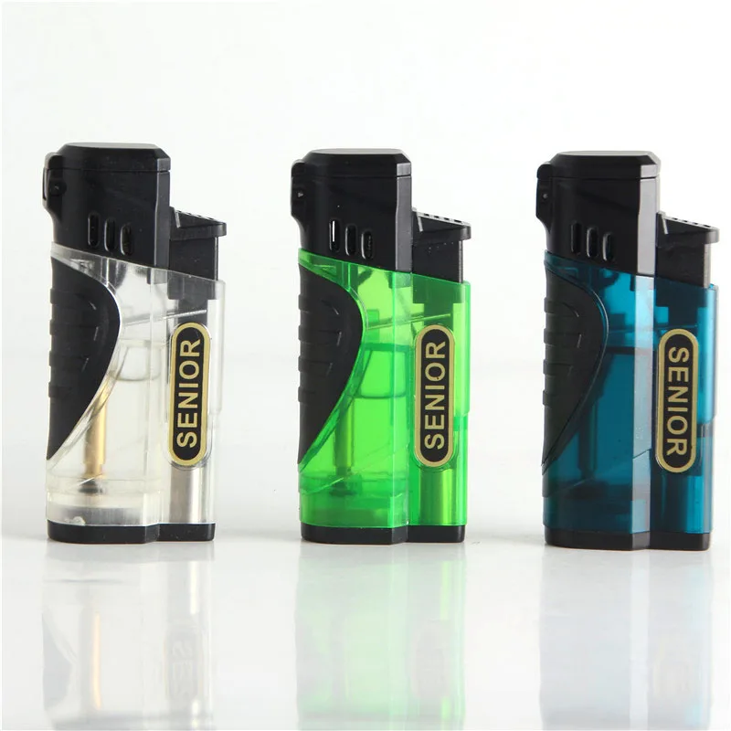 

2018 New Style Three Torch Butane Gas Lighters Cigar Cutter Windproof Lighter