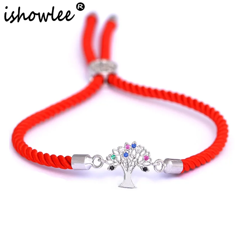 

ISHOWLEE 2019 Tree of Life Bracelets for Women Colorful Zircon Red Rope Thread Bracelet Girls Adjustable Gold 585 Jewelry sla01