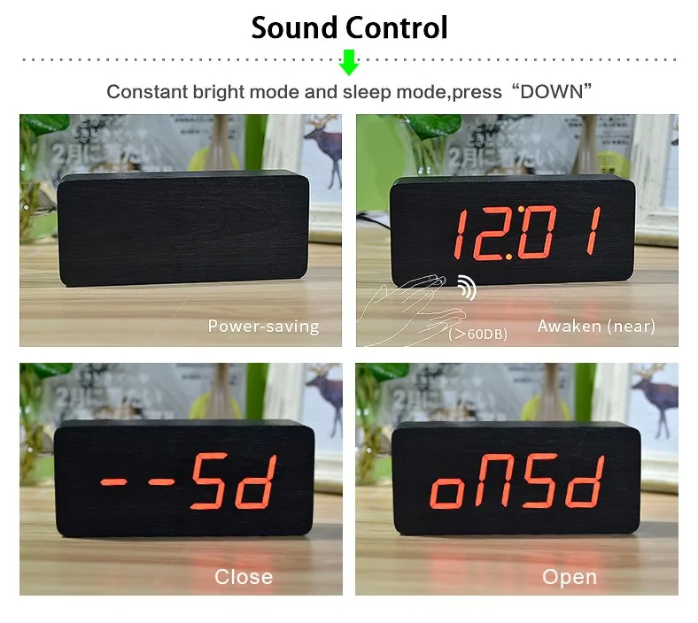 FiBiSonic новые цифровые будильники современный календарь термометр деревянные большие цифры светодиодный настольные часы