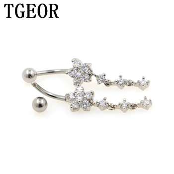 

Hot wholesale 14G 20pcs DANGLE STAR GEM CZ ZIRCON navel ring Stainless Steel belly button ring free shipping