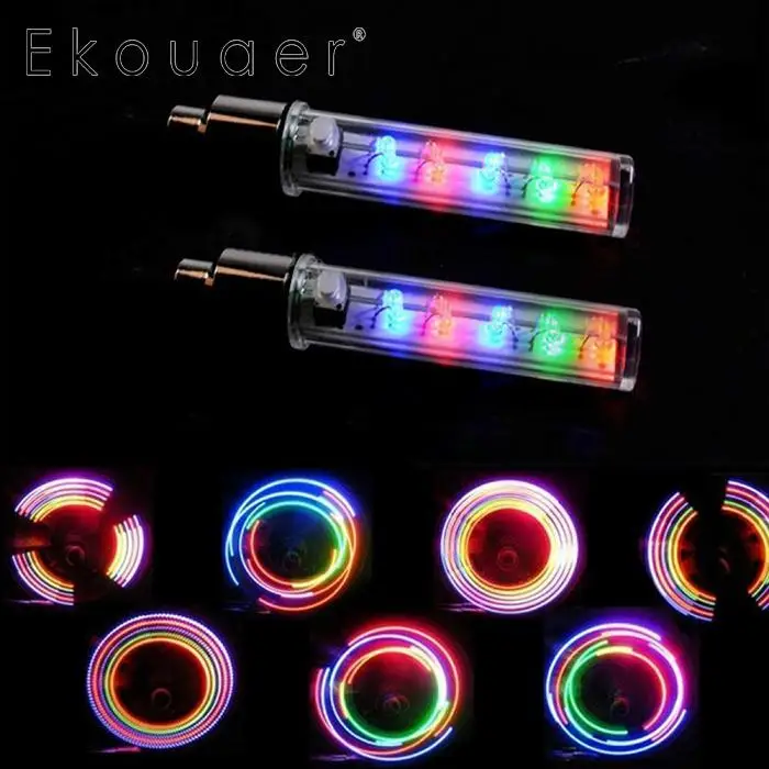 Top Bicycle Decorative Light 5 LEDs Bicycle Tire Valve Cap Tube Lights Waterproof Styling 7 Flash Function Emergency Warning Light 5