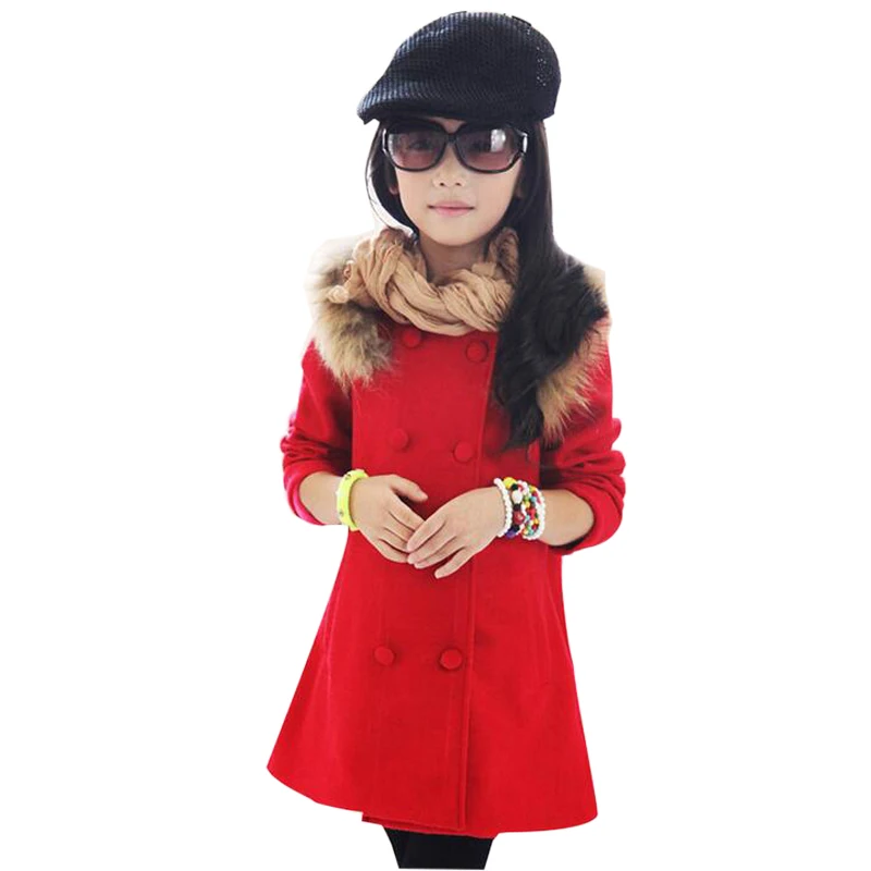 Зимнее пальто для маленьких девочек; плотное пальто с длинными рукавами; manteau fille; куртка с воротником из искусственного меха для девочек; детская однобортная верхняя одежда
