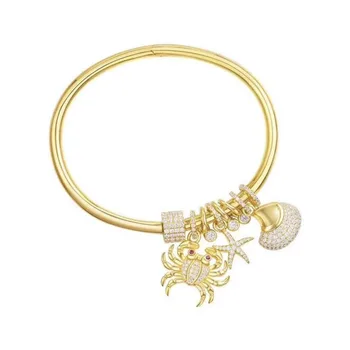 

[MeiBaPJ] The Most Fashionable Beach Style Crab Shell Starfish Golden Bracelet Real 925 Pure Silver Jewelry For Women