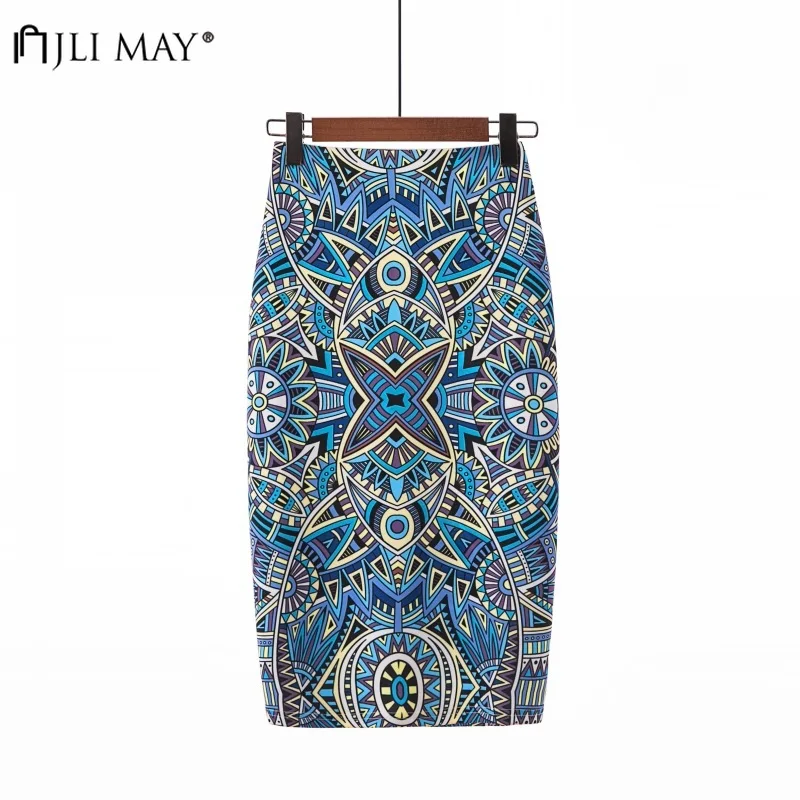 

JLI MAY Sexy Print Midi Pencil Skirt Autumn Summer Floral High Waist Zipper Skirts Elegant Causal Office Work women Clothes