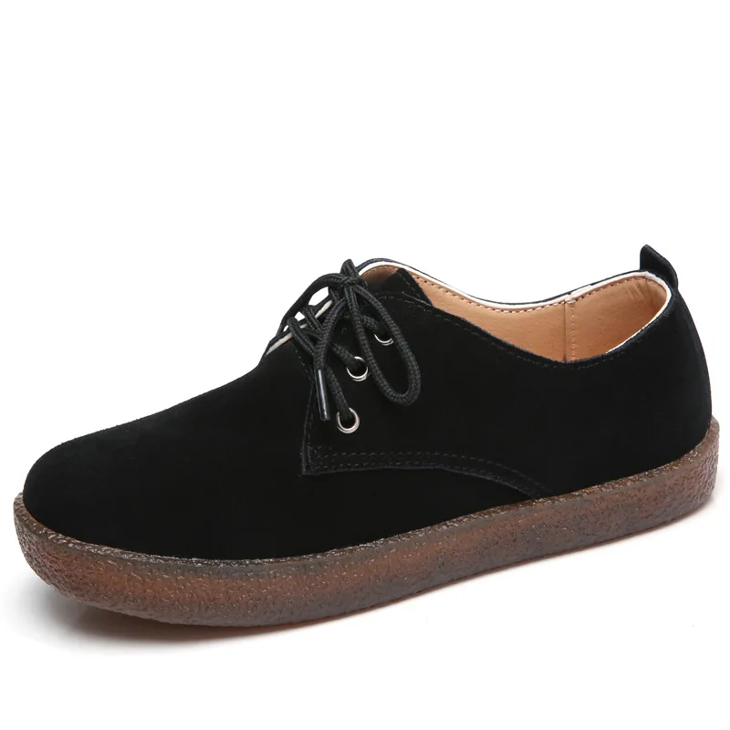 Efbaba Cuir Mujer up Chaussures brown Mocassins Femme 2018 Dentelle En Casual Bout Noir Plat De Femmes Marque Dames Véritable Zapatos Rond wEqFrgw