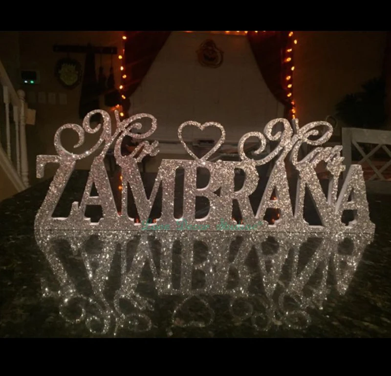 

Silver powder Mr & Mrs With Last Name- Mr and Mrs Last Name Table Sign- Personalized Wedding Sign Mr and Mrs