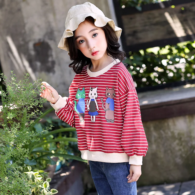 

JMFFY Long-Sleeved Baby Girls Sweatshirts Autumn Kids Shirts 2018 New Children Clothing Striped Cartoon Girl Coat 4-15T Toddler