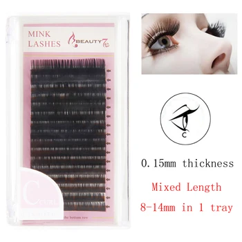 

BEAUTY7 C Curl 0.15mm 8-14mm Mixed Mink Lashes Fake Eyelashes Individual Eyelashes Makeup False Eyelash For Eyelash Extension