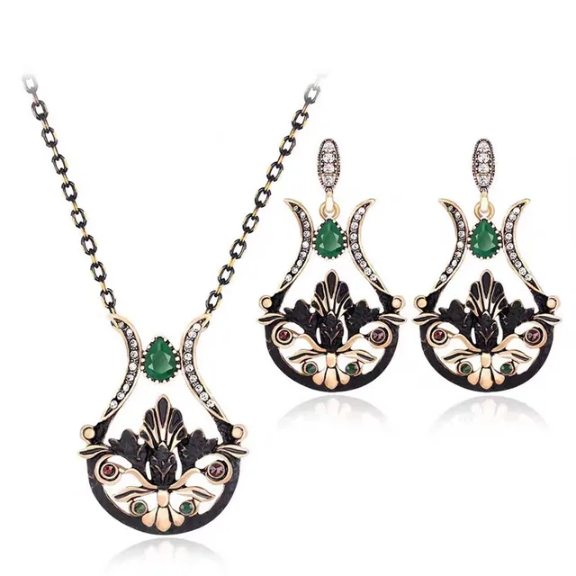 New Retro Vase Vintage Pendant Necklace Set Antique Gold Earrings New Retro Vase Vintage Pendant Necklace Set Antique Gold Earrings Designs Crystal Flowers Jewelry