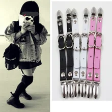 Женские кожаные подвязки в стиле панк Харадзюку ручной работы, металлические утенки с двумя боковыми металлическими зажимами, пояс-ведро, Чулки с подтяжками