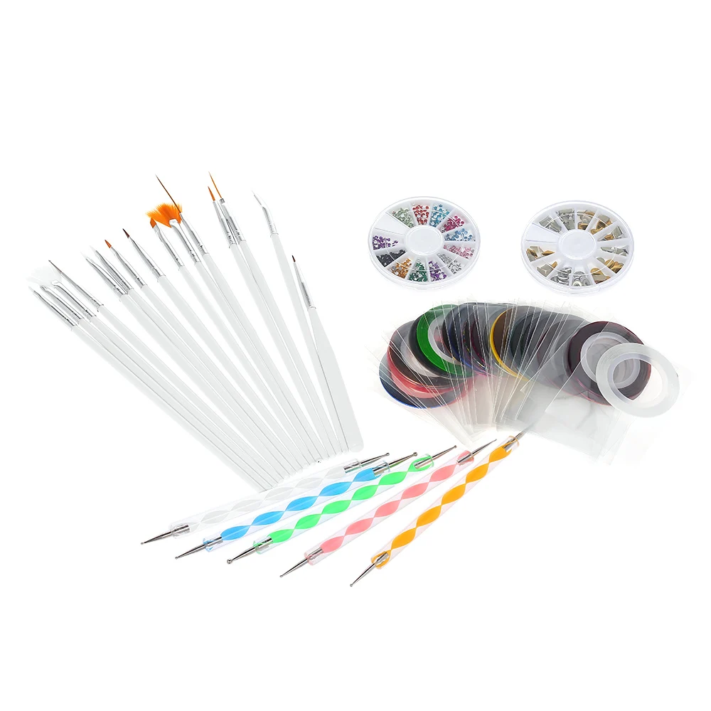 

Nail Art Kit with 15pc Nail Dotting Drawing Brush Pens Striping Tape Nail Rhinestones 3D Sticker Manicure Finger Decoration Tool