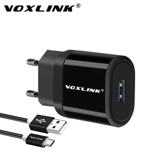 VOXLINK USB Charger 1 Port 5V 2.1A USB Wall/Travel Charger Portable Mobile Phone Charging Adapter with 1M USB cable For Samsung - Plug Type: with micro cable