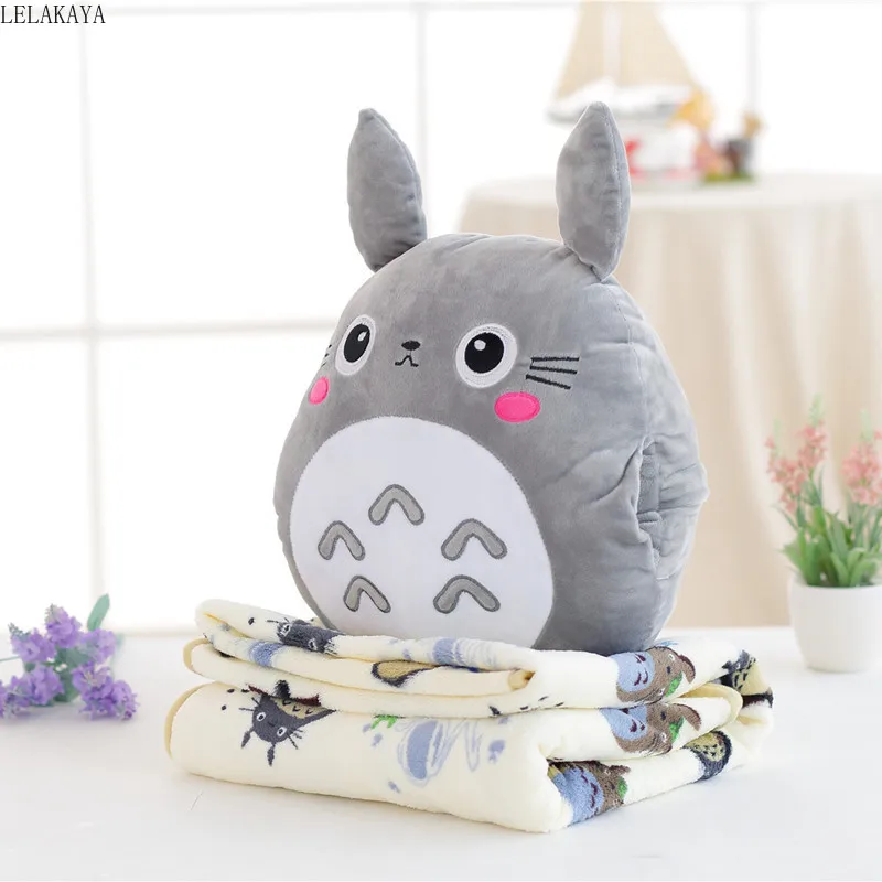 1 шт. японский плюшевый Тоторо, плюшевая милая мягкая фланелевая Подушка с одеялом, 3 в 1, плюшевая подушка-грелка для рук, подвесное украшение, игрушка-кукла