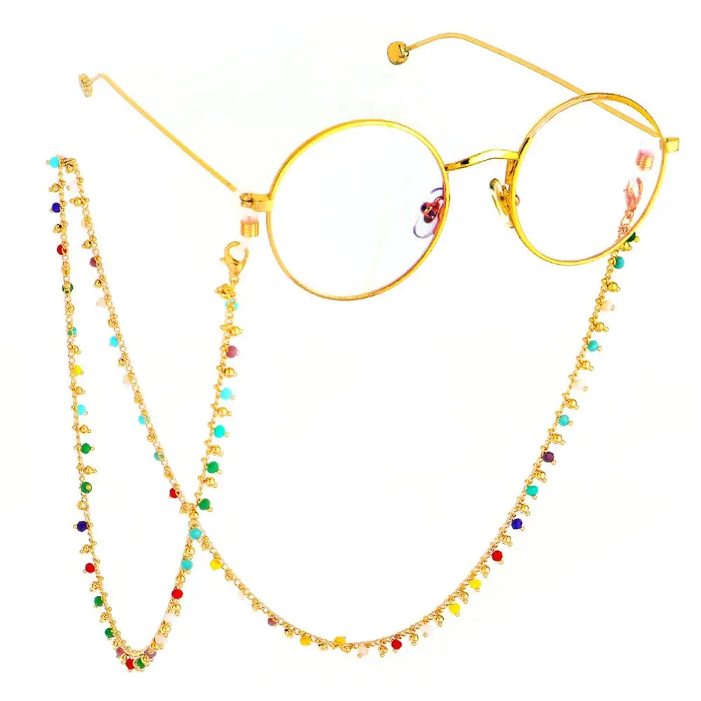 

Glasses Chain Women Gold Color Metal Sunglasses Chain Fashion Colored beads chain Eyeglass Lanyard Jewelry