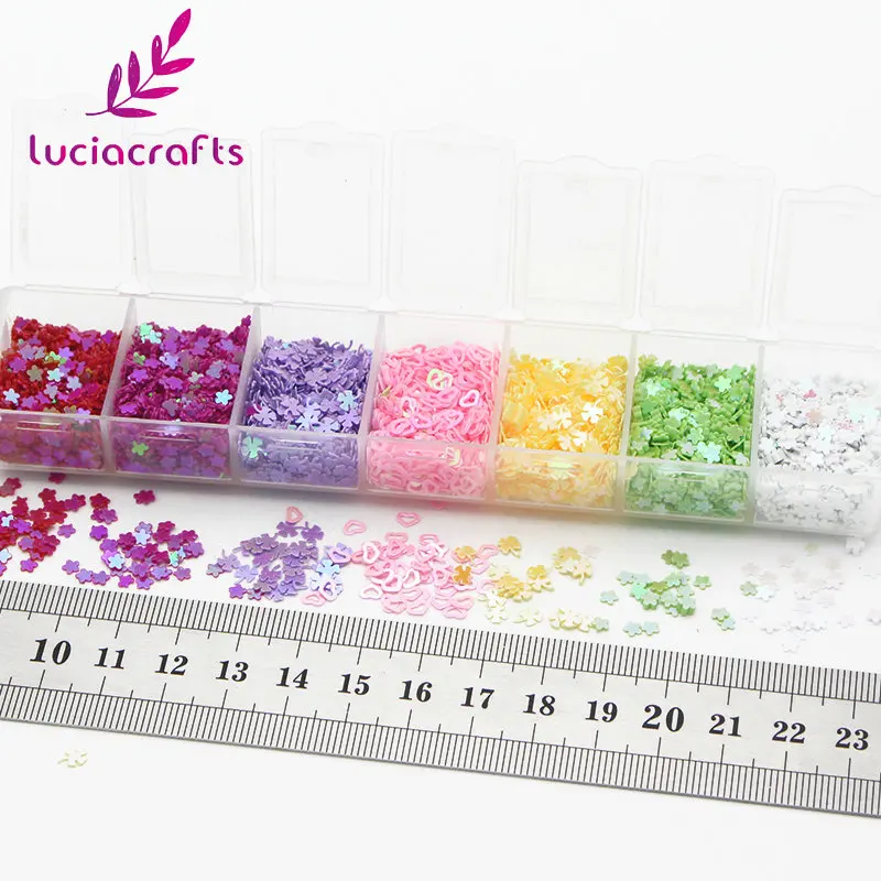 

Lucia crafts 1box/lot 3-5mm Mix Color Style PVC Flakes Sequins Glitter Paillette for Nail Art DIY Garment Accessories D0908