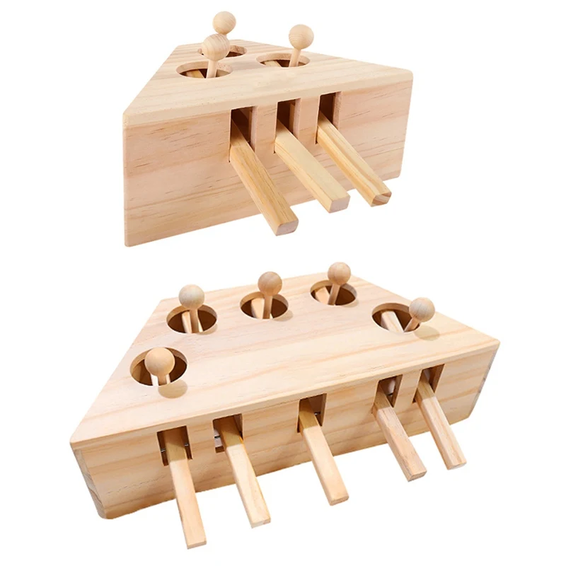 

Funny Pet Cat Interactive 5-holed Mouse Seat Scratch Bite Toys Pet Indoor Solid Wooden Exercise Toy
