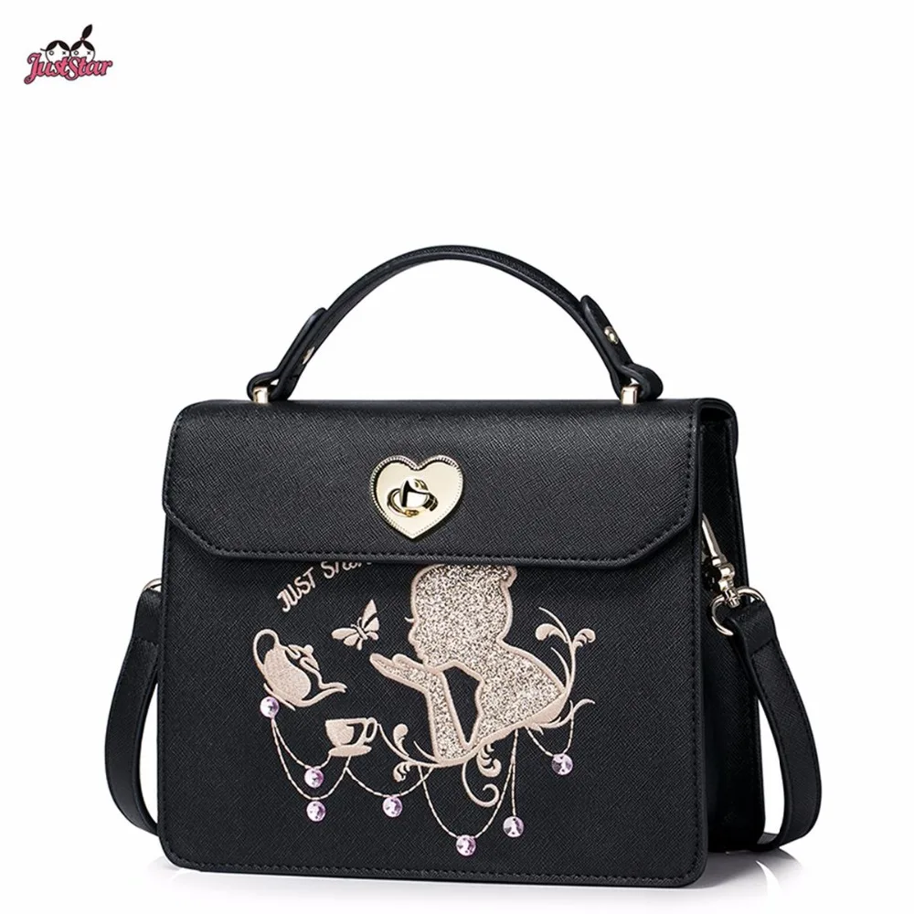 Just Star Brand Design Fashion Embroidery Diamonds PU Women Leather