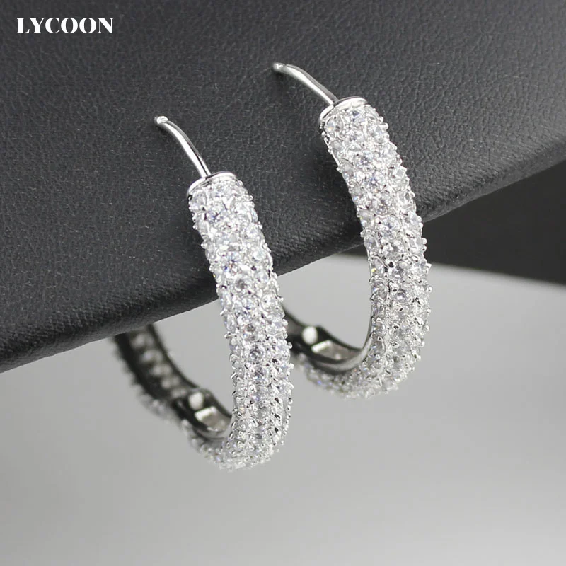 

LYCOON newest big round luxury clip earrings prong setting round white Cubic Zirconia party earrings for women