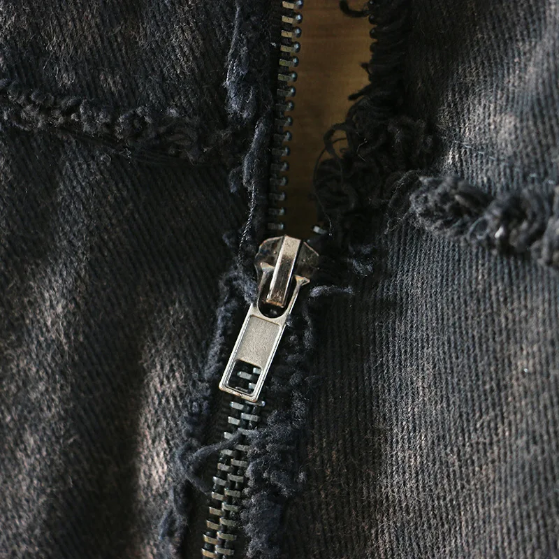 Yalabovso джинсовая куртка в винтажном стиле, куртка с воротником-стойкой, крутая джинсовая куртка для женщин, Ретро стиль, Потертая джинсовая куртка с дырками для женщин A74-Z20
