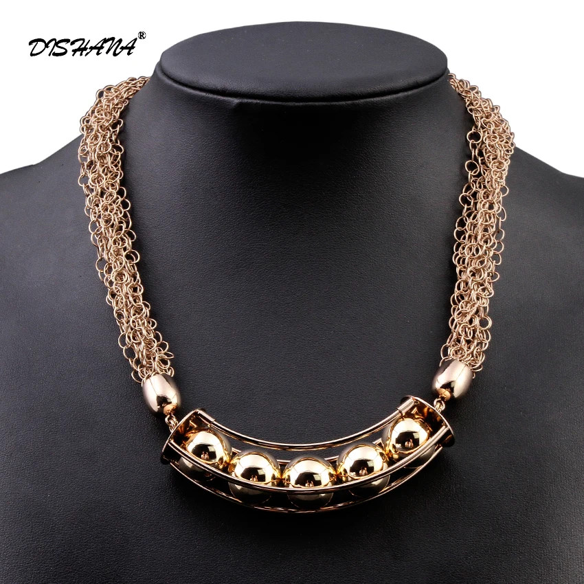 

Real Titanium Plating Chunky Chain Beads Necklace Women New Fashion Collar Vintage Jewelry Necklace Dress Gift(X0232)
