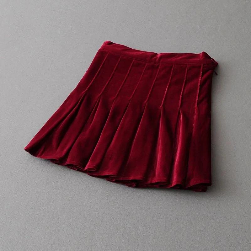 Элегантный дизайн Для женщин бархат плиссе Юбки для женщин Симпатичные элегантные юбки Высокая талия дамы плиссированные элегантный дизайн линии мини-юбка