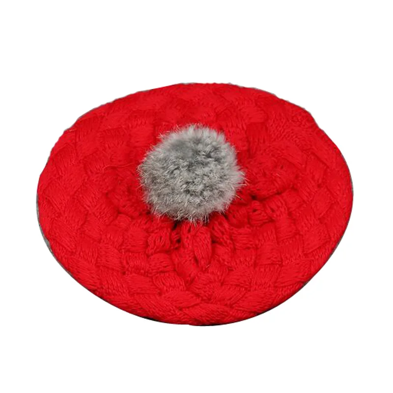 Классическая зимняя детская шапка с меховым помпоном, теплая шапка для девочек, розовый, бежевый, красный, Toca Infantil, вязаная крючком, HT52006+ 35