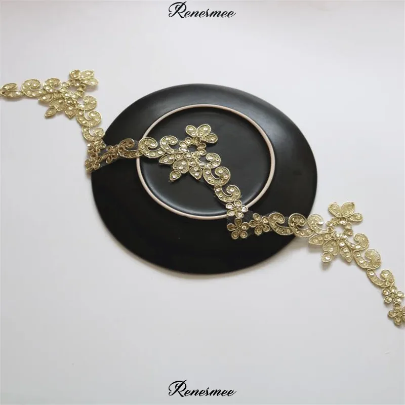 

2Yards Gold Sequins Lace Flower Applique Trim Edge Handmade diy Material Wedding Clothing Applique Flower Timimg 7.5cm SX356