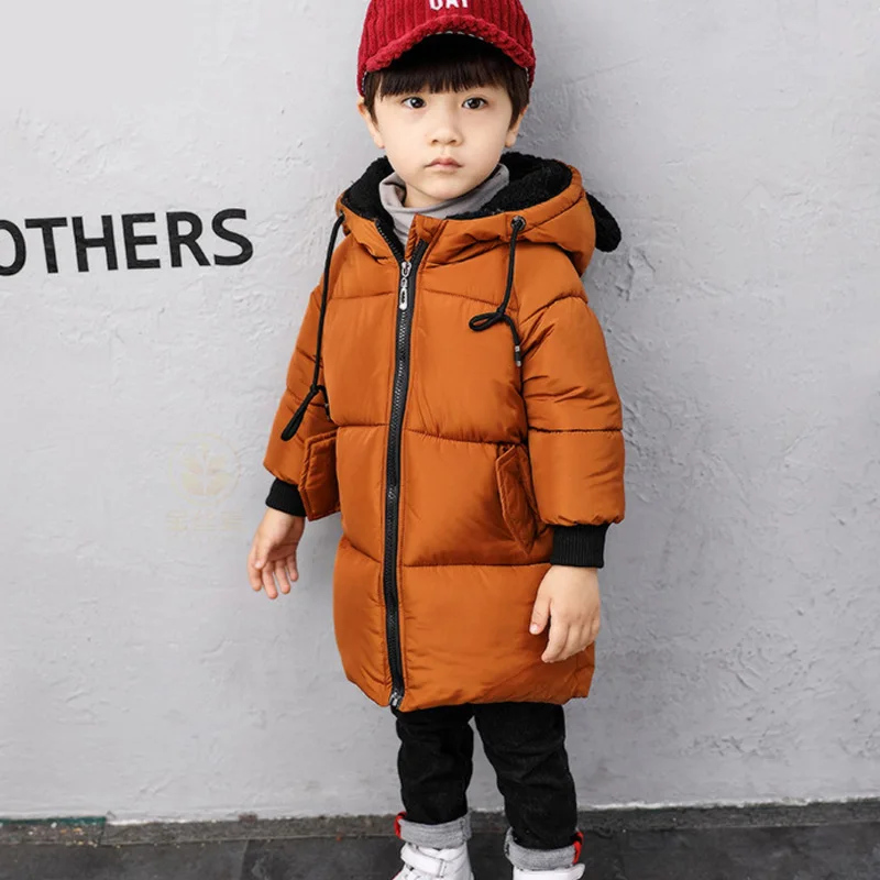 Г. Зимние куртки для мальчиков, пальто для мальчиков детская теплая хлопковая верхняя одежда с капюшоном, пальто для мальчиков, одежда детская куртка От 1 до 6 лет - Цвет: Brown